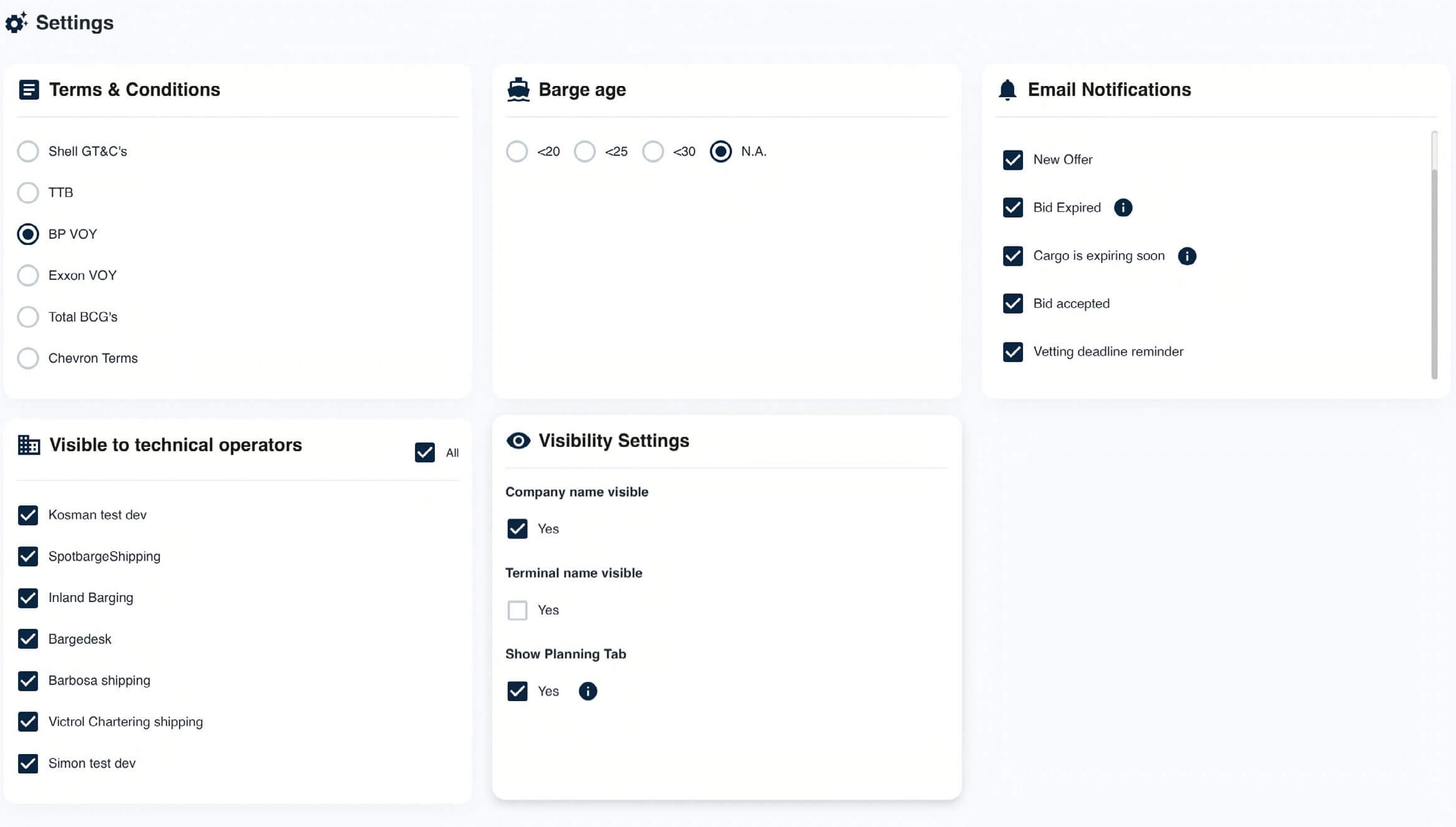 Settings Panel